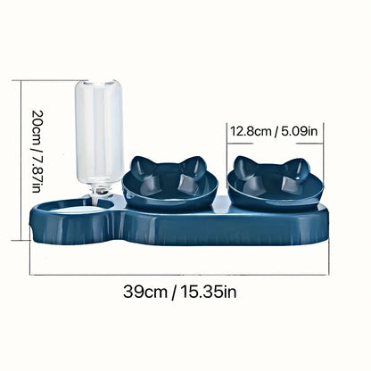 3-in-1 Elevated Cat Bowl Set with Water Dispenser