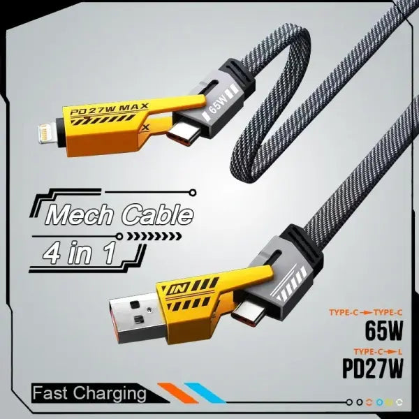 65W USB Type Mecha 4 in 1 Multi Port Cable for Fast Charging