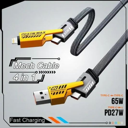 65W USB Type Mecha 4 in 1 Multi Port Cable for Fast Charging