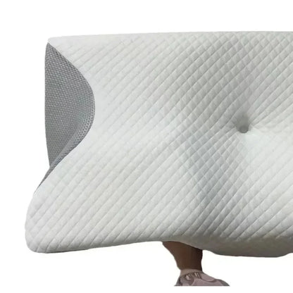 Memory foam pillow with anatomical contours for neck pain relief and abdominal support