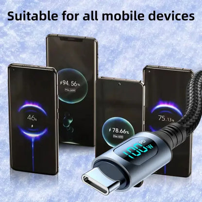 Fast Charge Cable LED Digital Display Nylon Cord Data Transmission