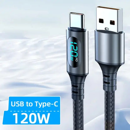 Fast Charge Cable LED Digital Display Nylon Cord Data Transmission